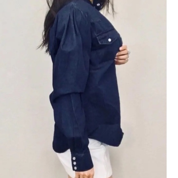 Torn by Ronny Kobo Denim Long Puff Sleeve Pearl Button Snap Front Size Medium - Picture 5 of 16